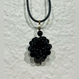 Vintage Black Beaded Cluster Pendant Necklace